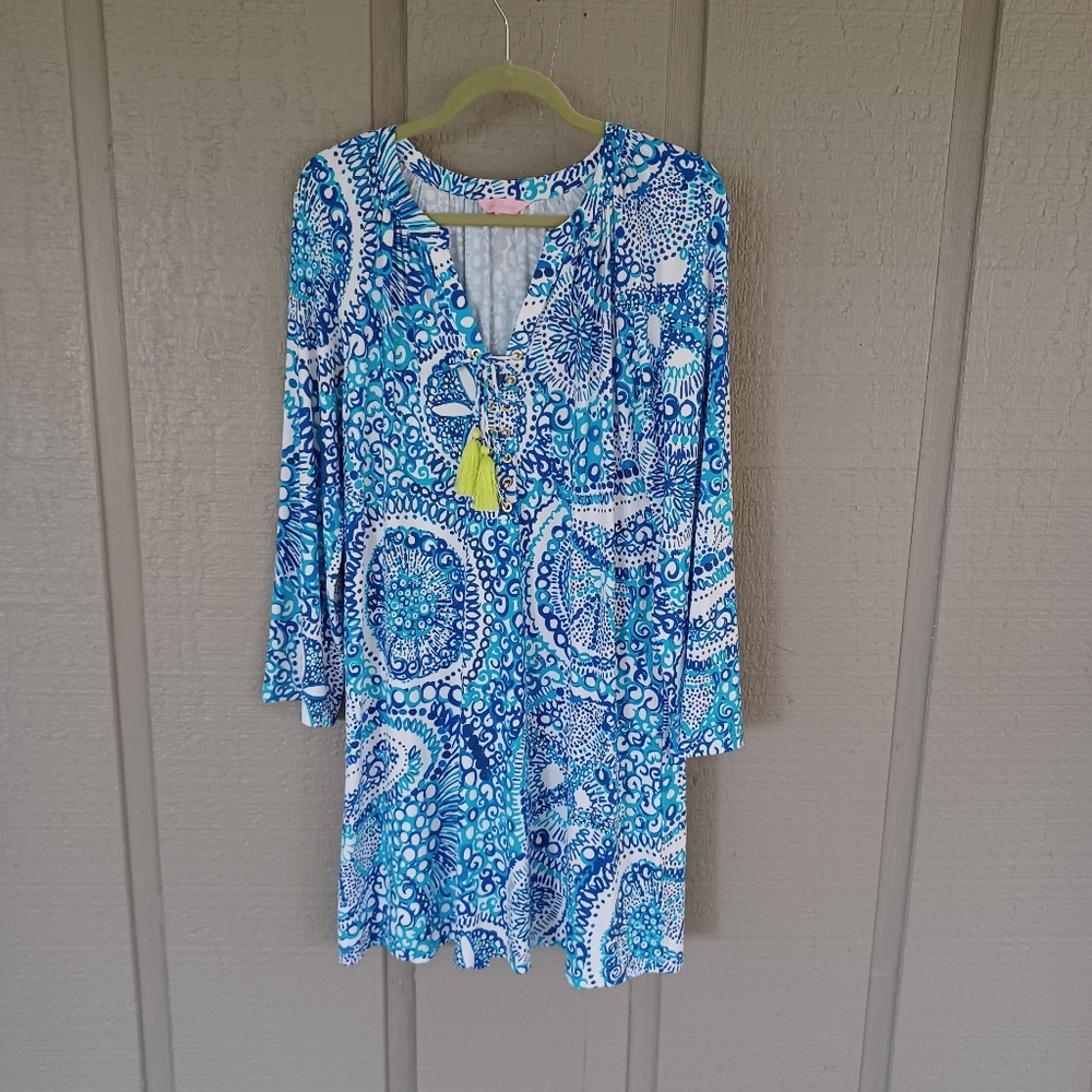 Lilly Pulitzer Sea Isle Swing Mini Dress Women Preppy Lace Up Tassel Stretch